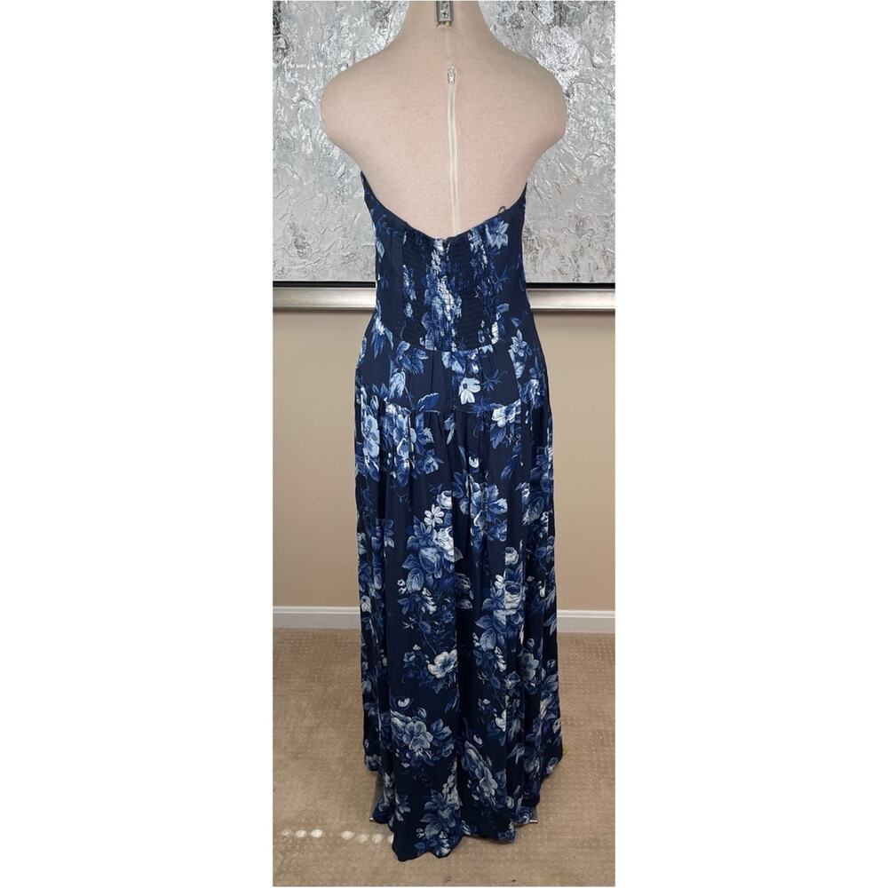 REFORMATION Leilani Floral Strapless Blue Maxi Dress Size 10 - Picture 5 of 7